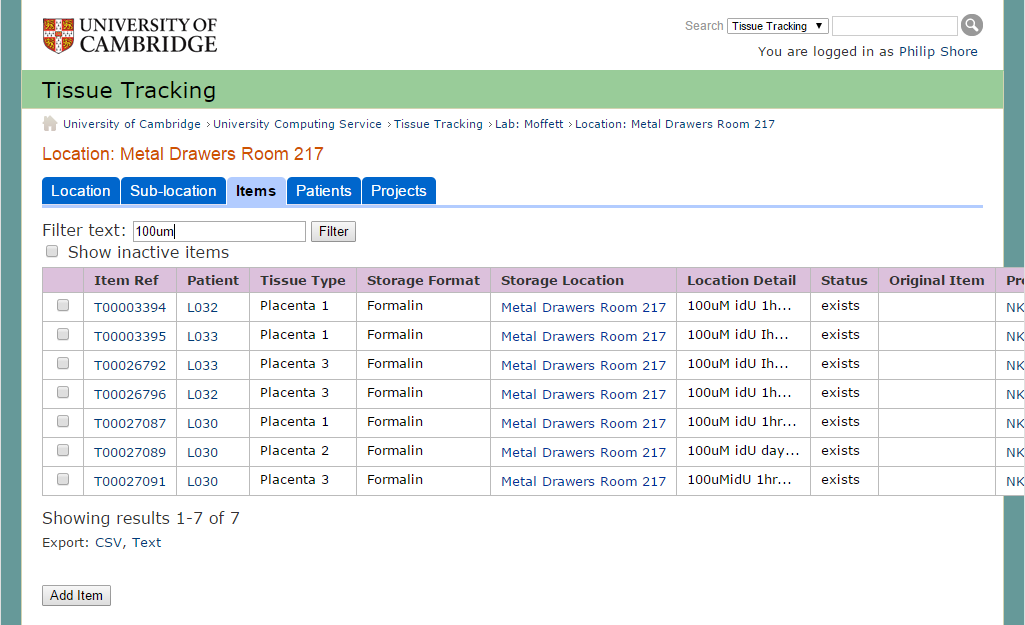 Filtering the Location Item List