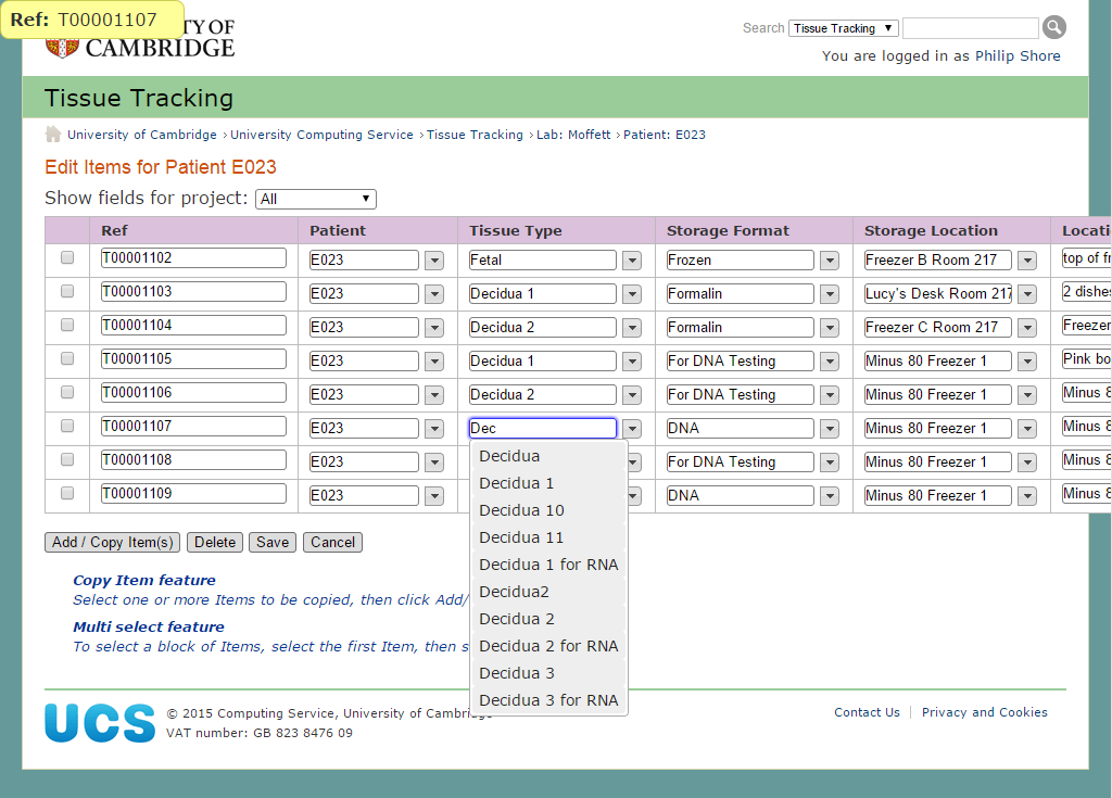 Editing a Patient's Items