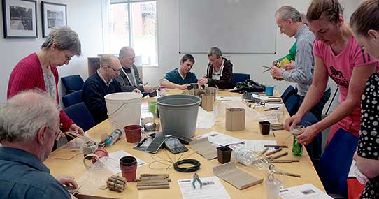 UIS staff spent a lunchtime making homes for the West Cambridge bees to lay their eggs in