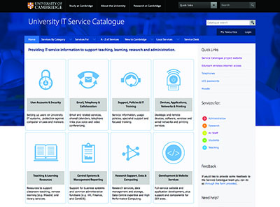 A screenshot of the University IT Services Catalogue