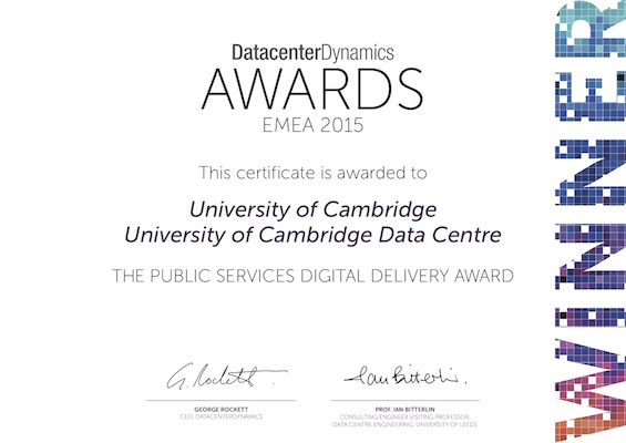 Data centre award certificate